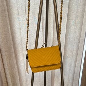 NWT Yellow Quilted Chevron Crossbody Bag with Chain Strap